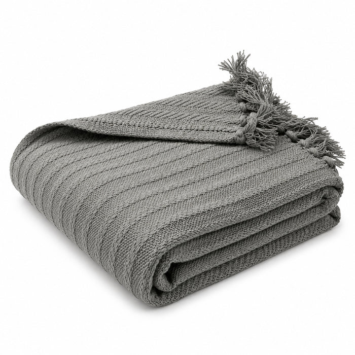 OLIVIA ROCCO Cable Knit Cotton Throw Tassel Fringe 120 x 150 cm
