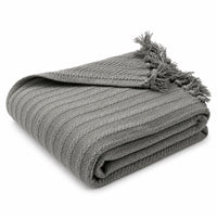 OLIVIA ROCCO Cable Knit Cotton Throw Tassel Fringe 120 x 150 cm