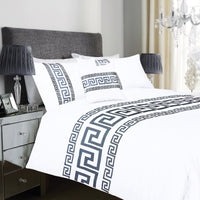 OLIVIA ROCCO Ravenna Greek Key Embroidered Duvet Cover Set Cotton Rich with Pillowcases
