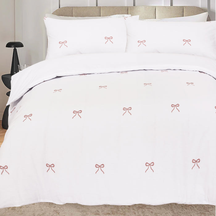 OLIVIA ROCCO Bows Embroidered Duvet Cover Set Cotton Rich With Pillowcases Easy Care