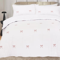 OLIVIA ROCCO Bows Embroidered Duvet Cover Set Cotton Rich With Pillowcases Easy Care