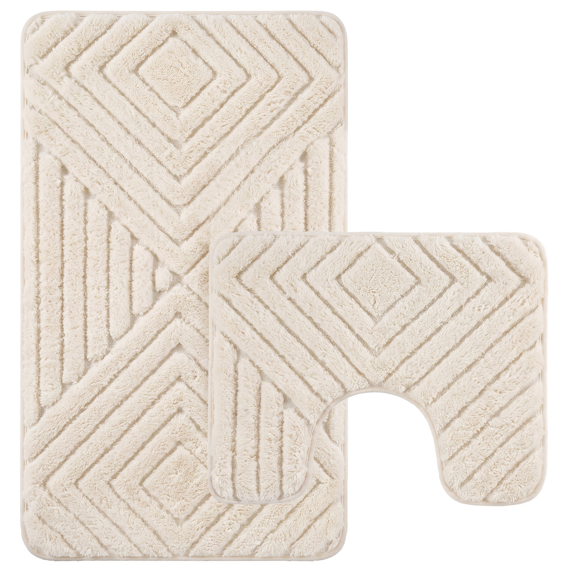 OLIVIA ROCCO diamond memory foam bathroom bath mat set with two non-slip mats, featuring a plush, textured surface for comfort and safety.
