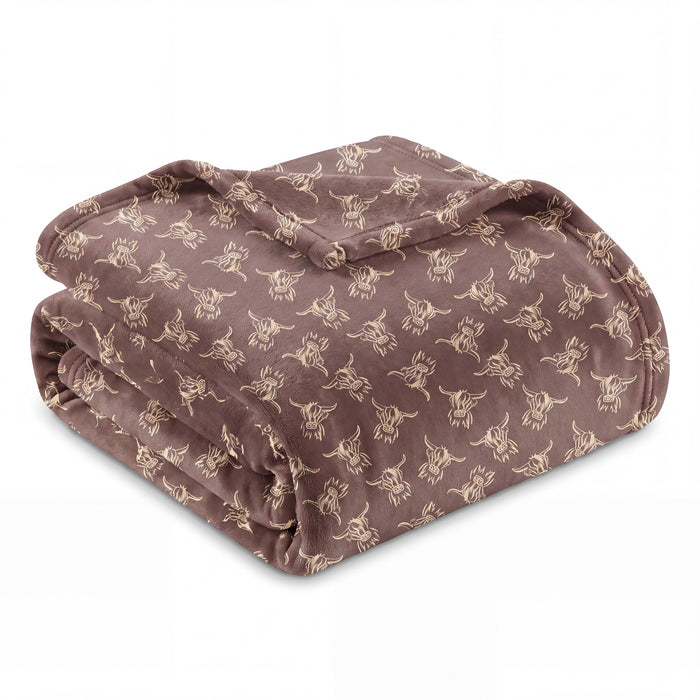 Elf Lane Fleece Throw Blanket Soft Cosy Highland Cow Christmas Gingerbread Design Blanket for Sofa & Bed Warm 120 x 150 cm