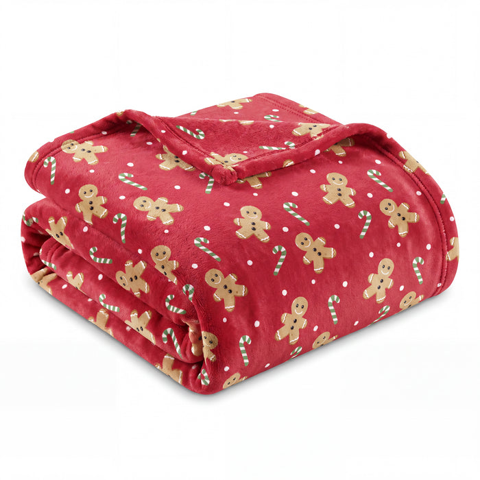 Elf Lane Fleece Throw Blanket Soft Cosy Highland Cow Christmas Gingerbread Design Blanket for Sofa & Bed Warm 120 x 150 cm