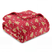 Elf Lane Fleece Throw Blanket Soft Cosy Highland Cow Christmas Gingerbread Design Blanket for Sofa & Bed Warm 120 x 150 cm