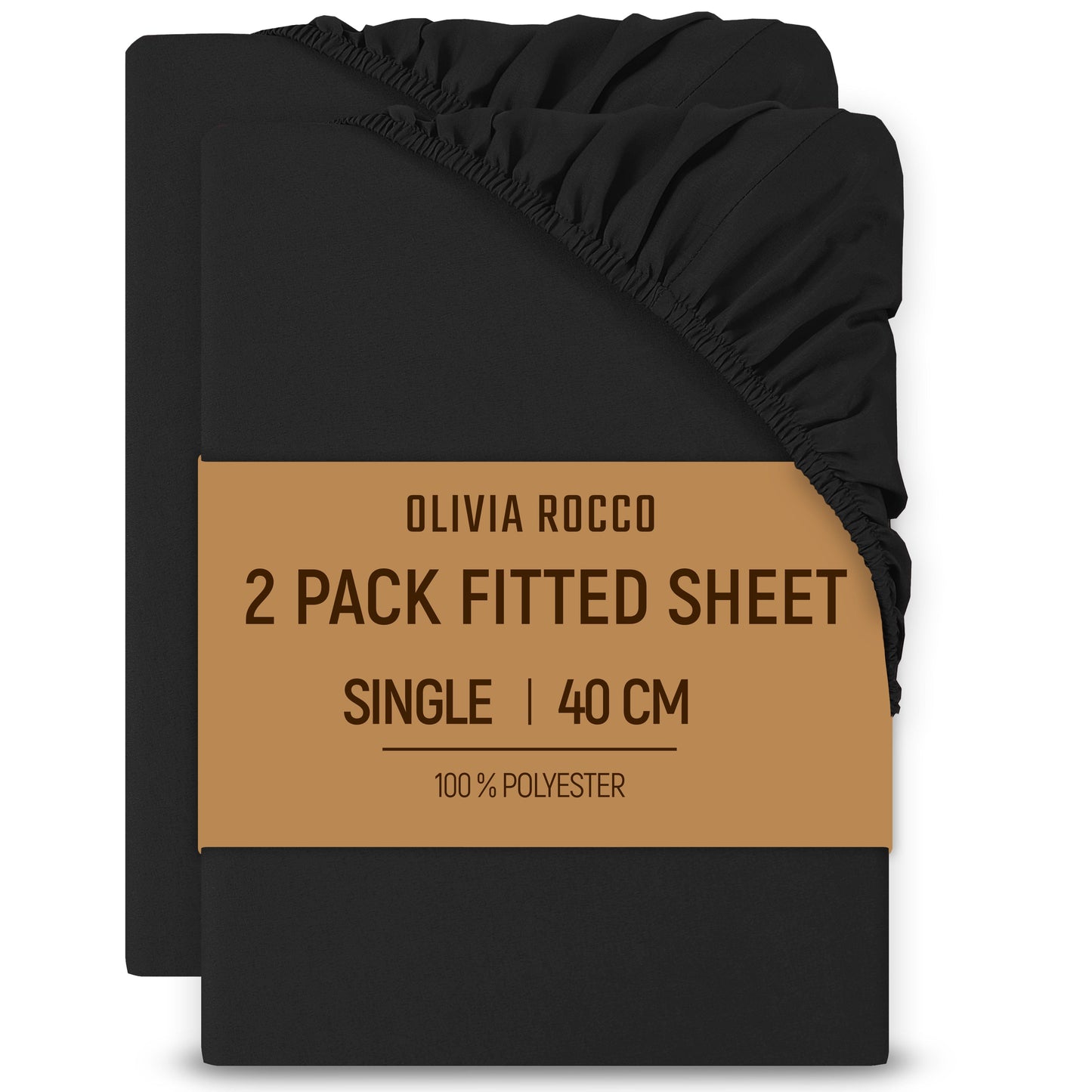 2 Pack Extra Deep Fitted Sheets 16 Inch 40cm Soft Brushed Microfibre Easy Care Bottom Sheet by OLIVIA ROCCO BLACK / SINGLE Fitted Sheet
