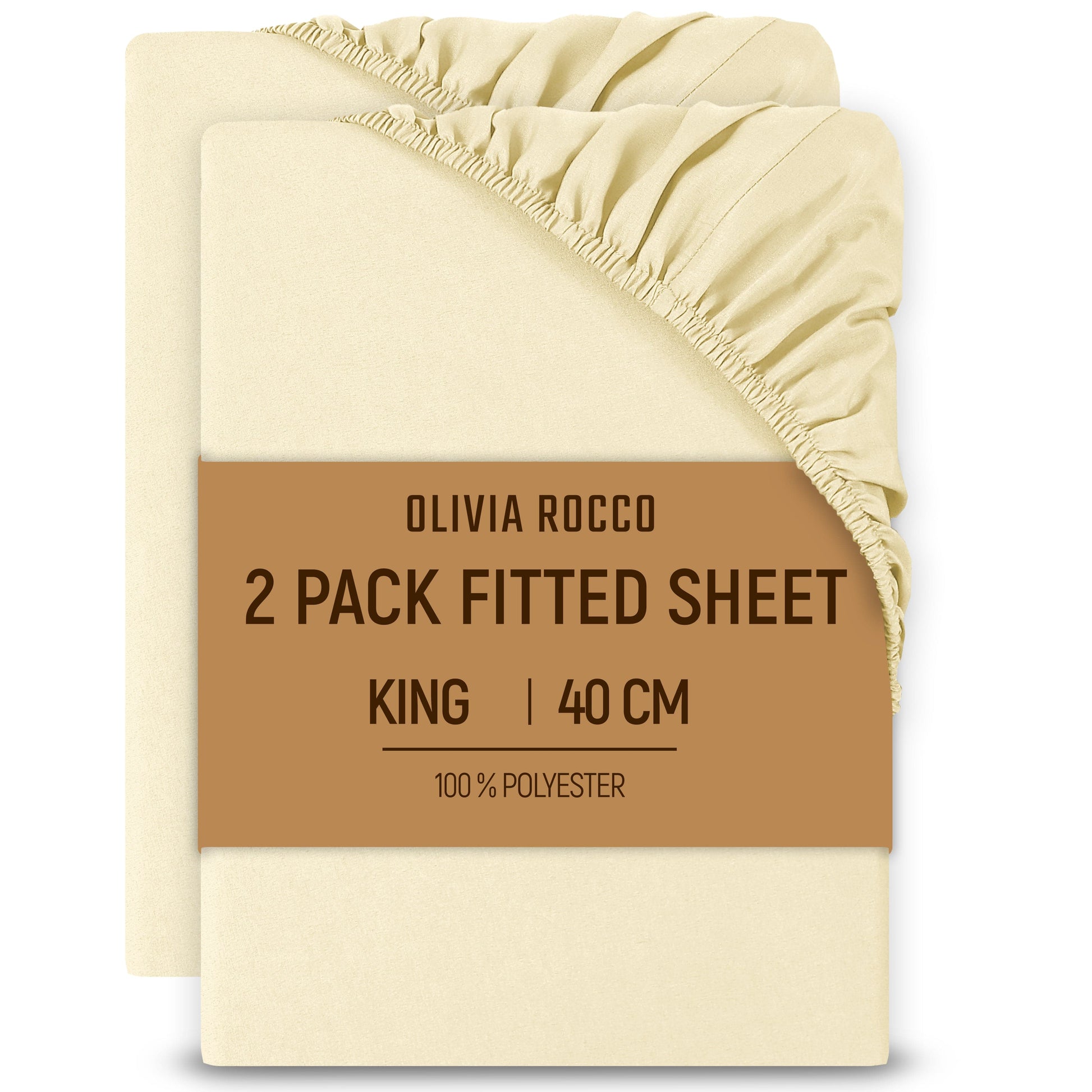 2 Pack Extra Deep Fitted Sheets 16 Inch 40cm Soft Brushed Microfibre Easy Care Bottom Sheet by OLIVIA ROCCO CREAM / KING Fitted Sheet