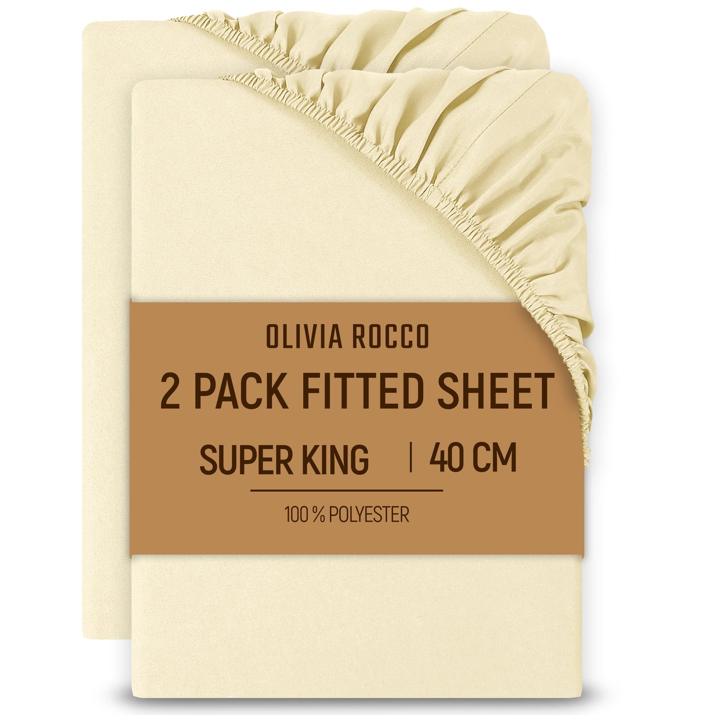 2 Pack Extra Deep Fitted Sheets 16 Inch 40cm Soft Brushed Microfibre Easy Care Bottom Sheet by OLIVIA ROCCO CREAM / SUPER KING Fitted Sheet