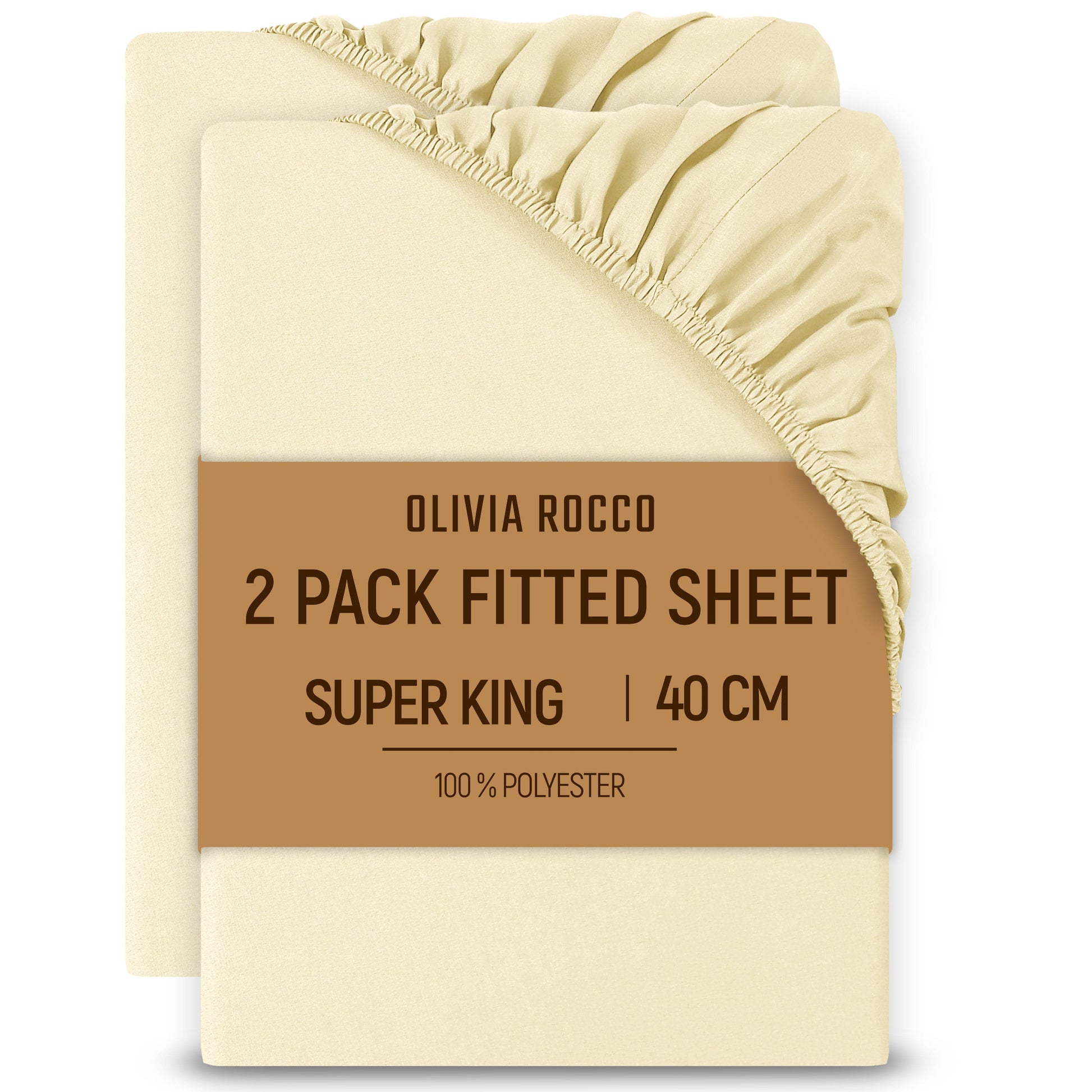 2 Pack Extra Deep Fitted Sheets 16 Inch 40cm Soft Brushed Microfibre Easy Care Bottom Sheet by OLIVIA ROCCO CREAM / SUPER KING Fitted Sheet