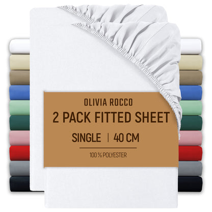 2 Pack Extra Deep Fitted Sheets 16 Inch 40cm Soft Brushed Microfibre Easy Care Bottom Sheet by OLIVIA ROCCO Fitted Sheet