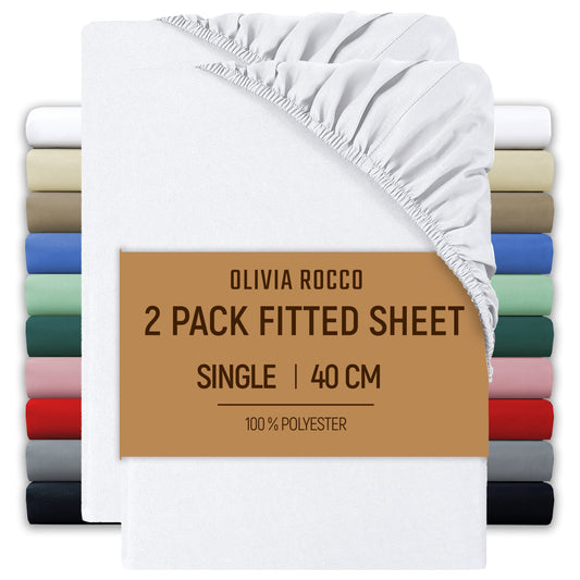 2 Pack Extra Deep Fitted Sheets 16 Inch 40cm Soft Brushed Microfibre Easy Care Bottom Sheet by OLIVIA ROCCO Fitted Sheet