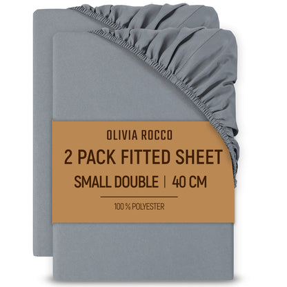 2 Pack Extra Deep Fitted Sheets 16 Inch 40cm Soft Brushed Microfibre Easy Care Bottom Sheet by OLIVIA ROCCO GREY / 3/4 BED Fitted Sheet