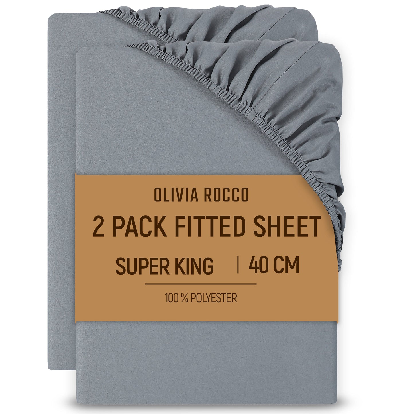 2 Pack Extra Deep Fitted Sheets 16 Inch 40cm Soft Brushed Microfibre Easy Care Bottom Sheet by OLIVIA ROCCO GREY / SUPER KING Fitted Sheet