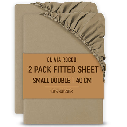 2 Pack Extra Deep Fitted Sheets 16 Inch 40cm Soft Brushed Microfibre Easy Care Bottom Sheet by OLIVIA ROCCO NATURAL / 3/4 BED Fitted Sheet