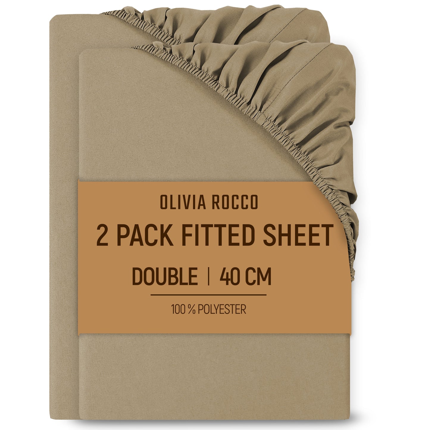 2 Pack Extra Deep Fitted Sheets 16 Inch 40cm Soft Brushed Microfibre Easy Care Bottom Sheet by OLIVIA ROCCO NATURAL / DOUBLE Fitted Sheet