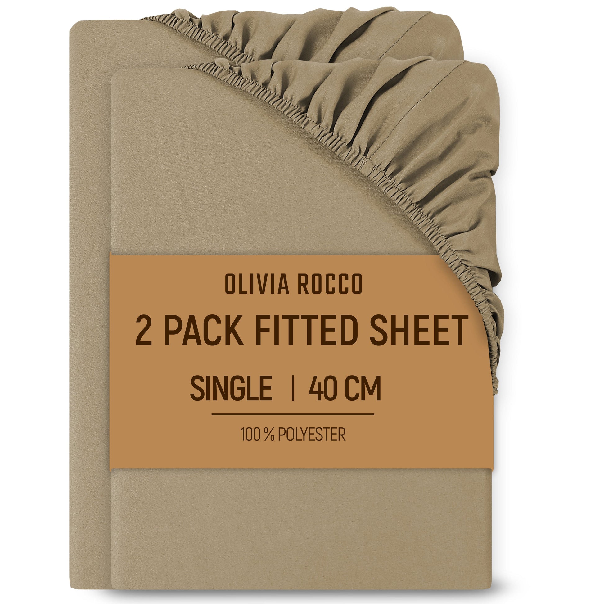 2 Pack Extra Deep Fitted Sheets 16 Inch 40cm Soft Brushed Microfibre Easy Care Bottom Sheet by OLIVIA ROCCO NATURAL / SINGLE Fitted Sheet