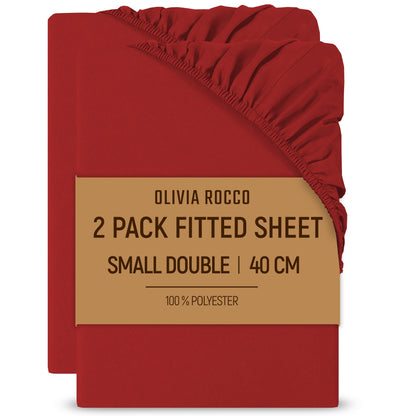 2 Pack Extra Deep Fitted Sheets 16 Inch 40cm Soft Brushed Microfibre Easy Care Bottom Sheet by OLIVIA ROCCO RED / 3/4 BED Fitted Sheet