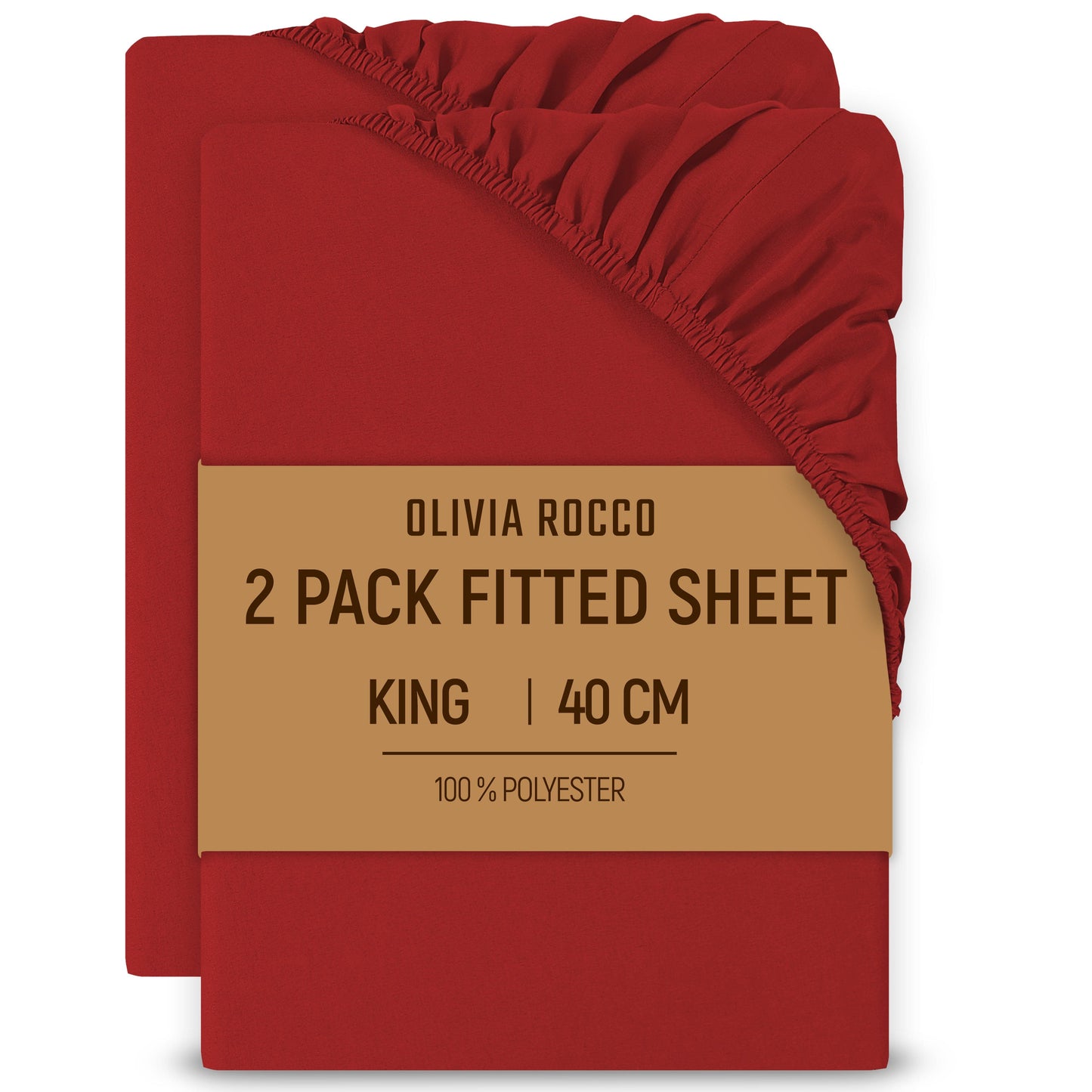 2 Pack Extra Deep Fitted Sheets 16 Inch 40cm Soft Brushed Microfibre Easy Care Bottom Sheet by OLIVIA ROCCO RED / KING Fitted Sheet