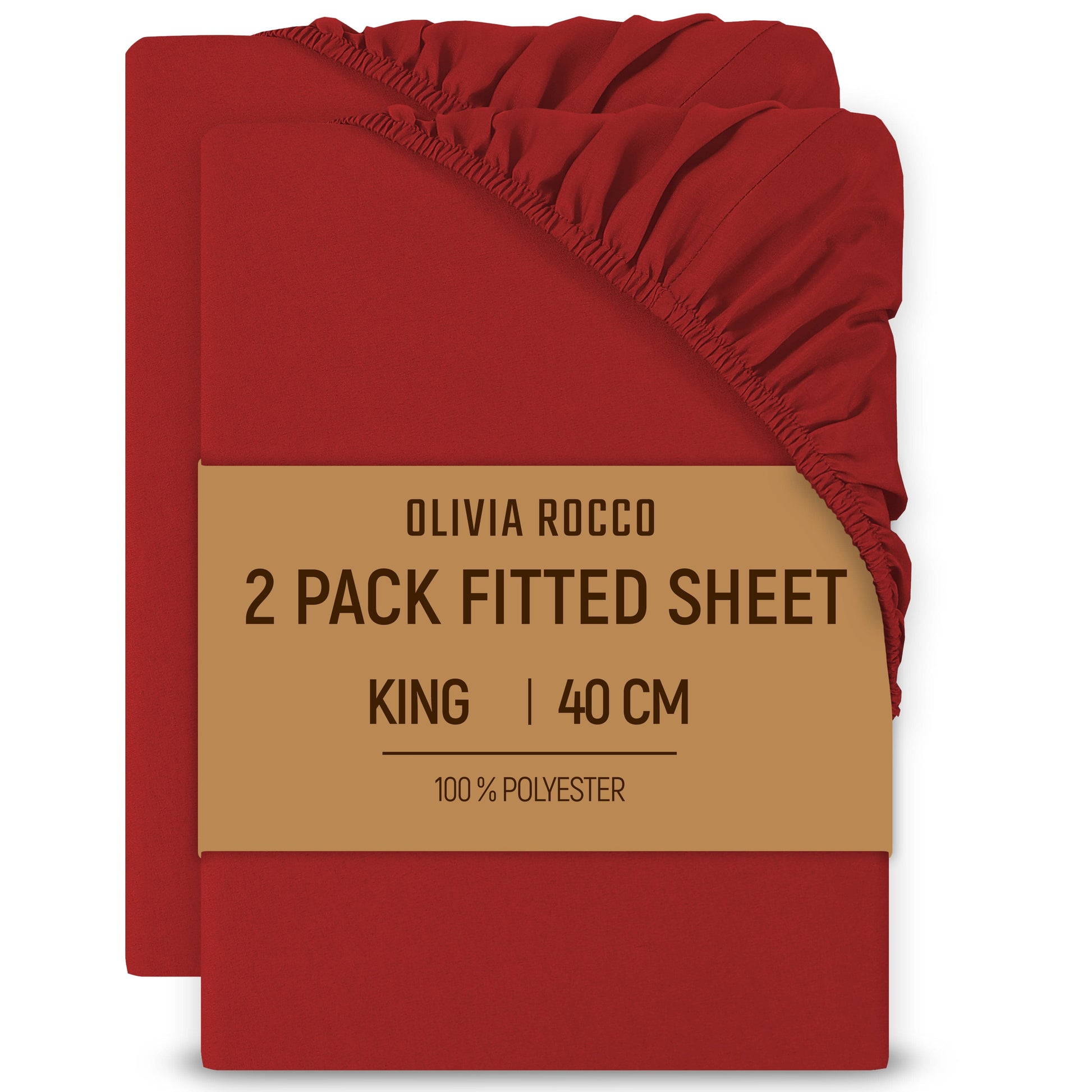 2 Pack Extra Deep Fitted Sheets 16 Inch 40cm Soft Brushed Microfibre Easy Care Bottom Sheet by OLIVIA ROCCO RED / KING Fitted Sheet