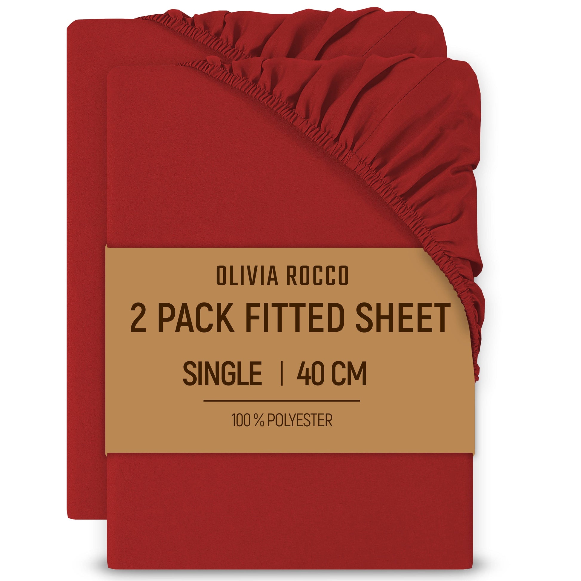 2 Pack Extra Deep Fitted Sheets 16 Inch 40cm Soft Brushed Microfibre Easy Care Bottom Sheet by OLIVIA ROCCO RED / SINGLE Fitted Sheet