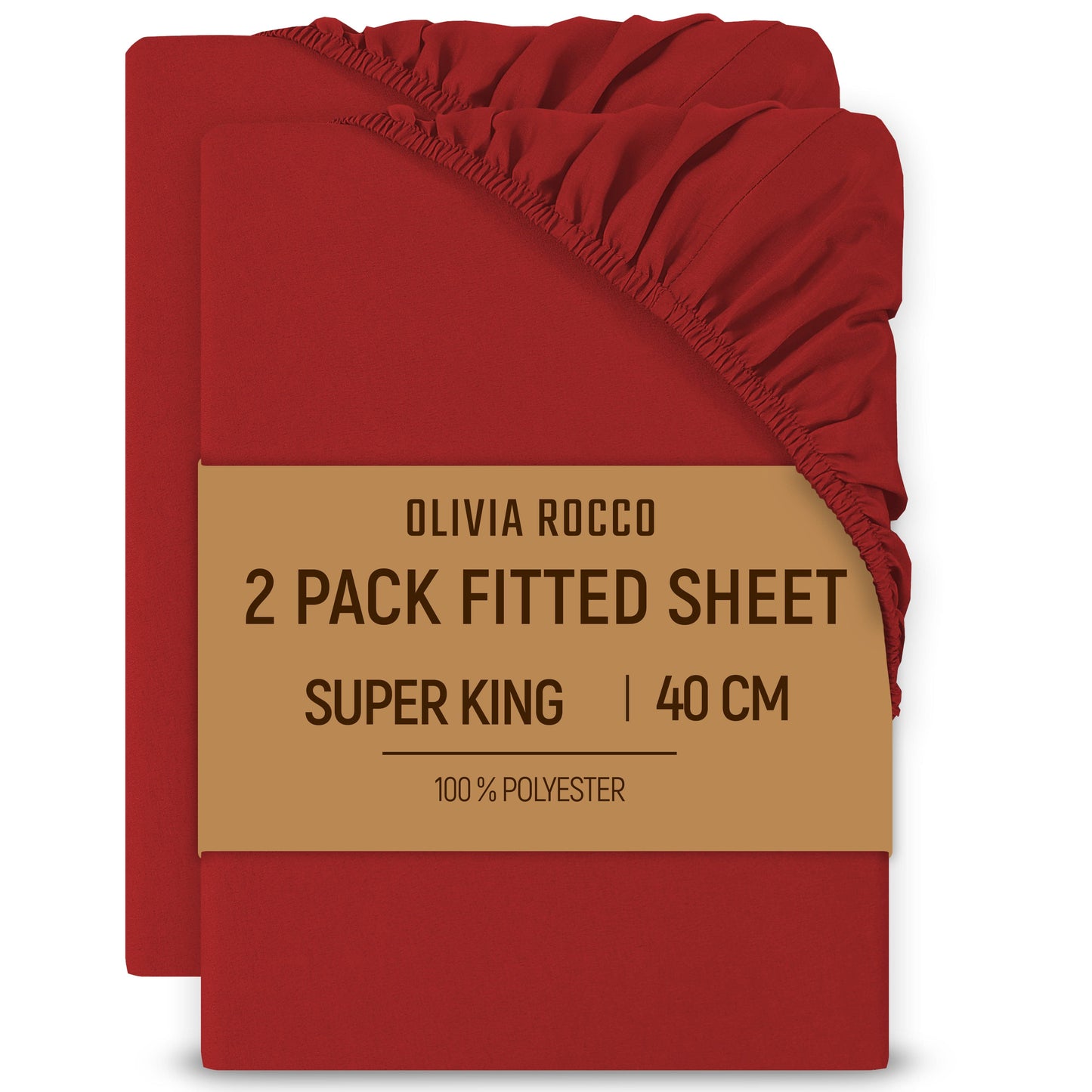 2 Pack Extra Deep Fitted Sheets 16 Inch 40cm Soft Brushed Microfibre Easy Care Bottom Sheet by OLIVIA ROCCO RED / SUPER KING Fitted Sheet