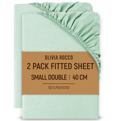 2 Pack Extra Deep Fitted Sheets 16 Inch 40cm Soft Brushed Microfibre Easy Care Bottom Sheet by OLIVIA ROCCO SAGE GREEN / 3/4 BED Fitted Sheet