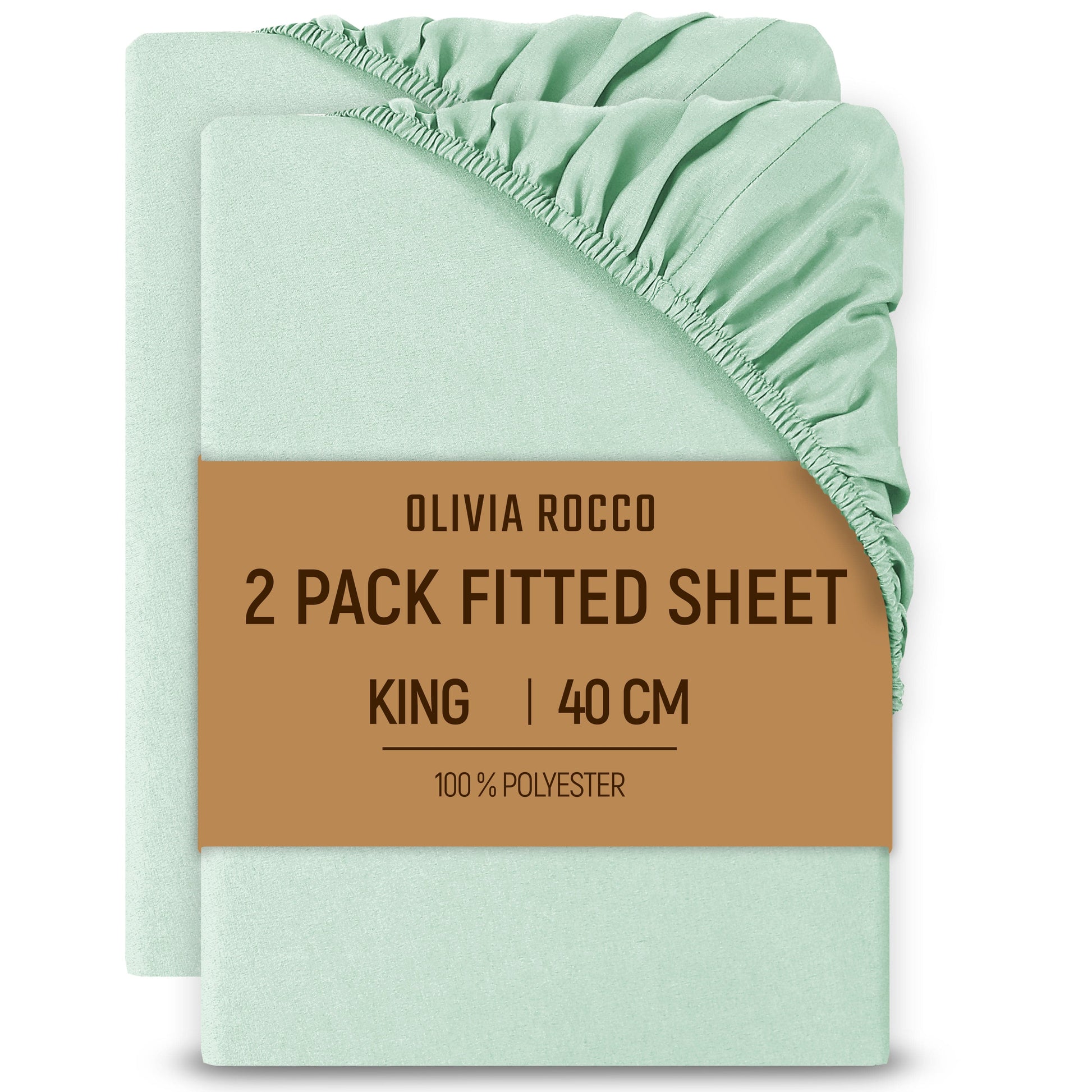 2 Pack Extra Deep Fitted Sheets 16 Inch 40cm Soft Brushed Microfibre Easy Care Bottom Sheet by OLIVIA ROCCO SAGE GREEN / KING Fitted Sheet