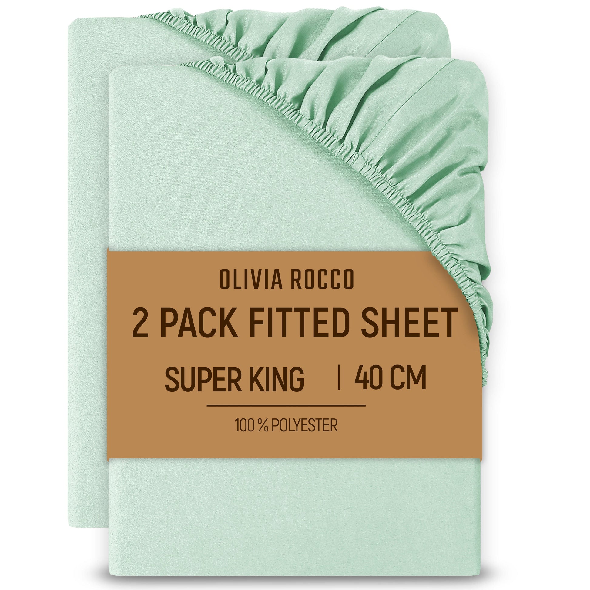2 Pack Extra Deep Fitted Sheets 16 Inch 40cm Soft Brushed Microfibre Easy Care Bottom Sheet by OLIVIA ROCCO SAGE GREEN / SUPER KING Fitted Sheet