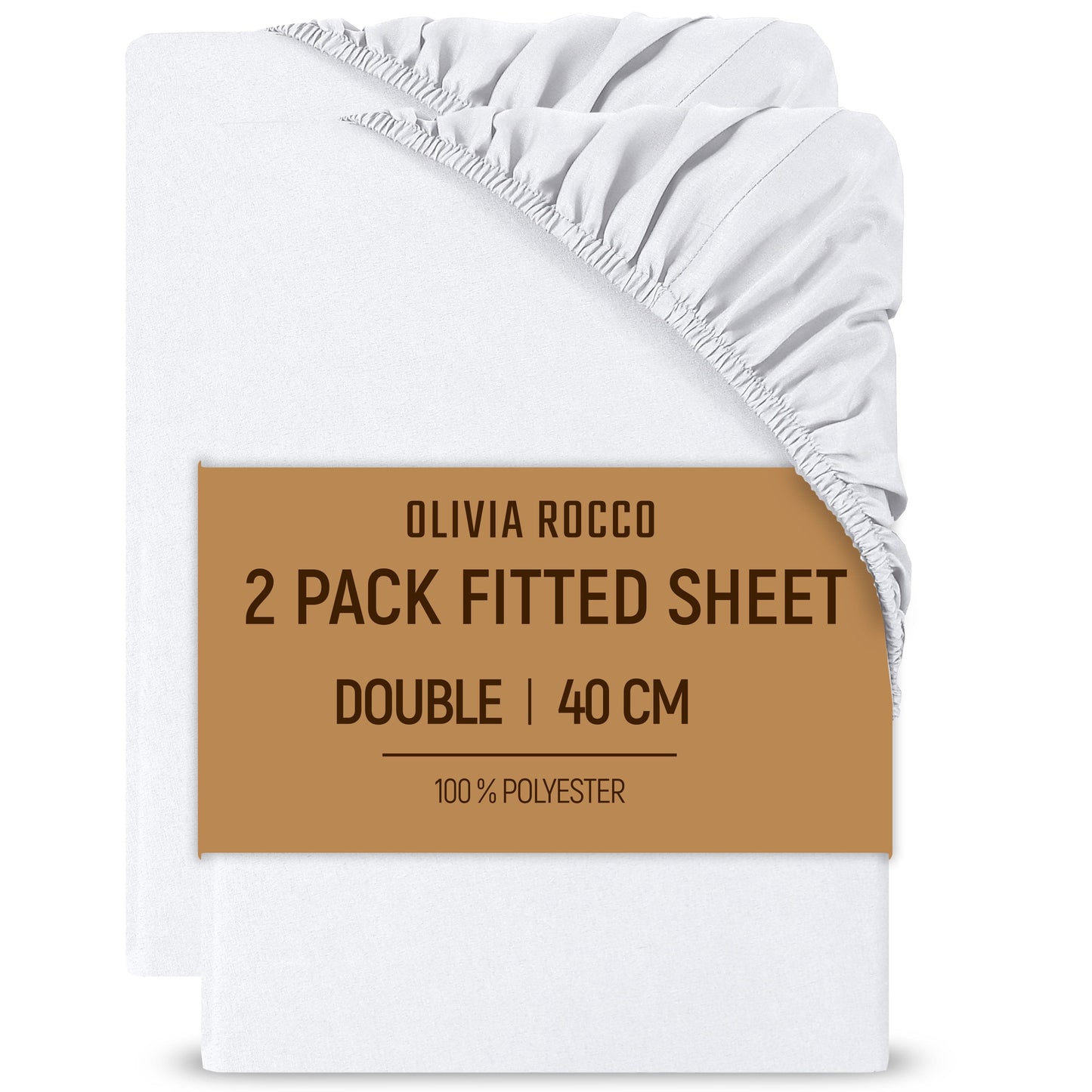 2 Pack Extra Deep Fitted Sheets 16 Inch 40cm Soft Brushed Microfibre Easy Care Bottom Sheet by OLIVIA ROCCO WHITE / DOUBLE Fitted Sheet