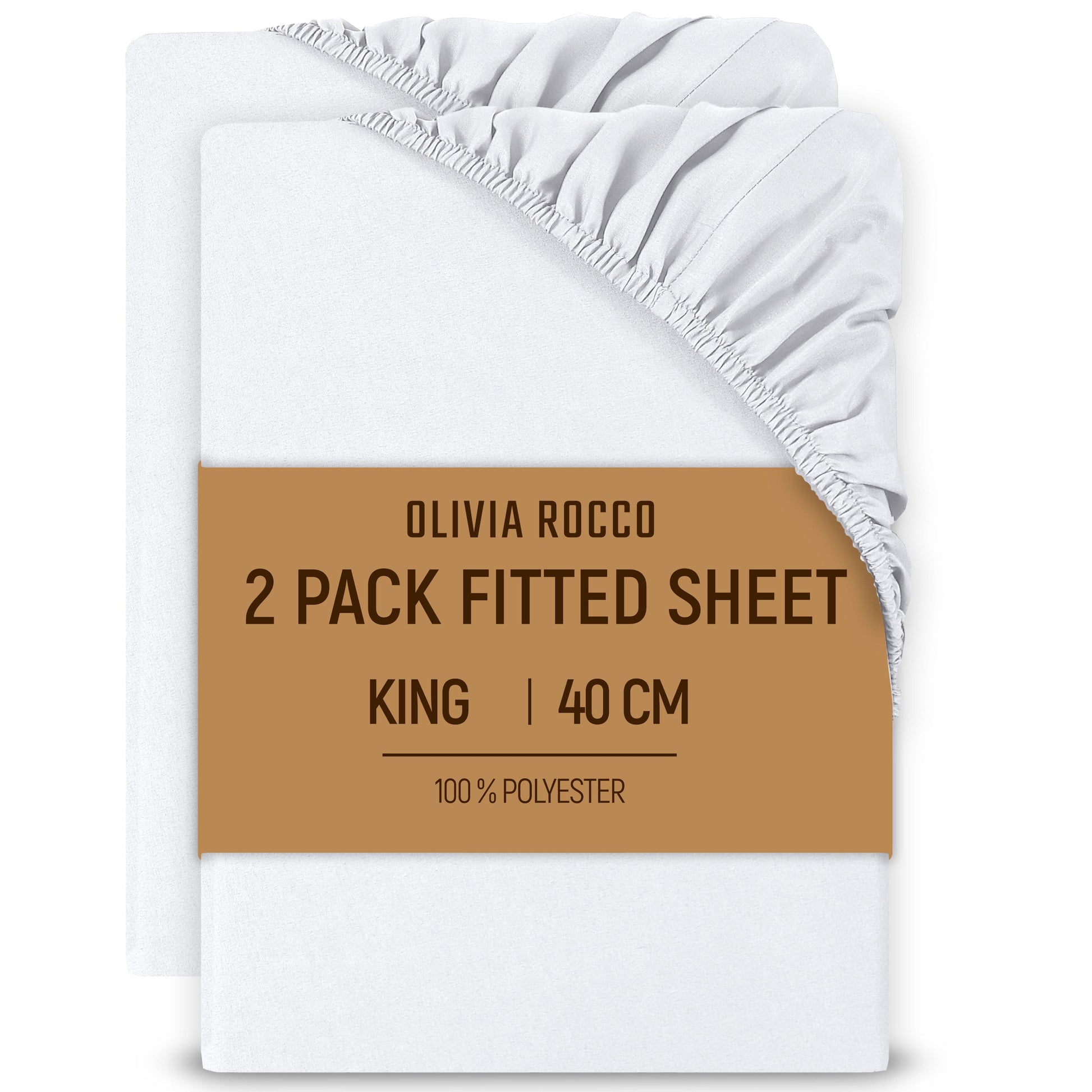 2 Pack Extra Deep Fitted Sheets 16 Inch 40cm Soft Brushed Microfibre Easy Care Bottom Sheet by OLIVIA ROCCO WHITE / KING Fitted Sheet