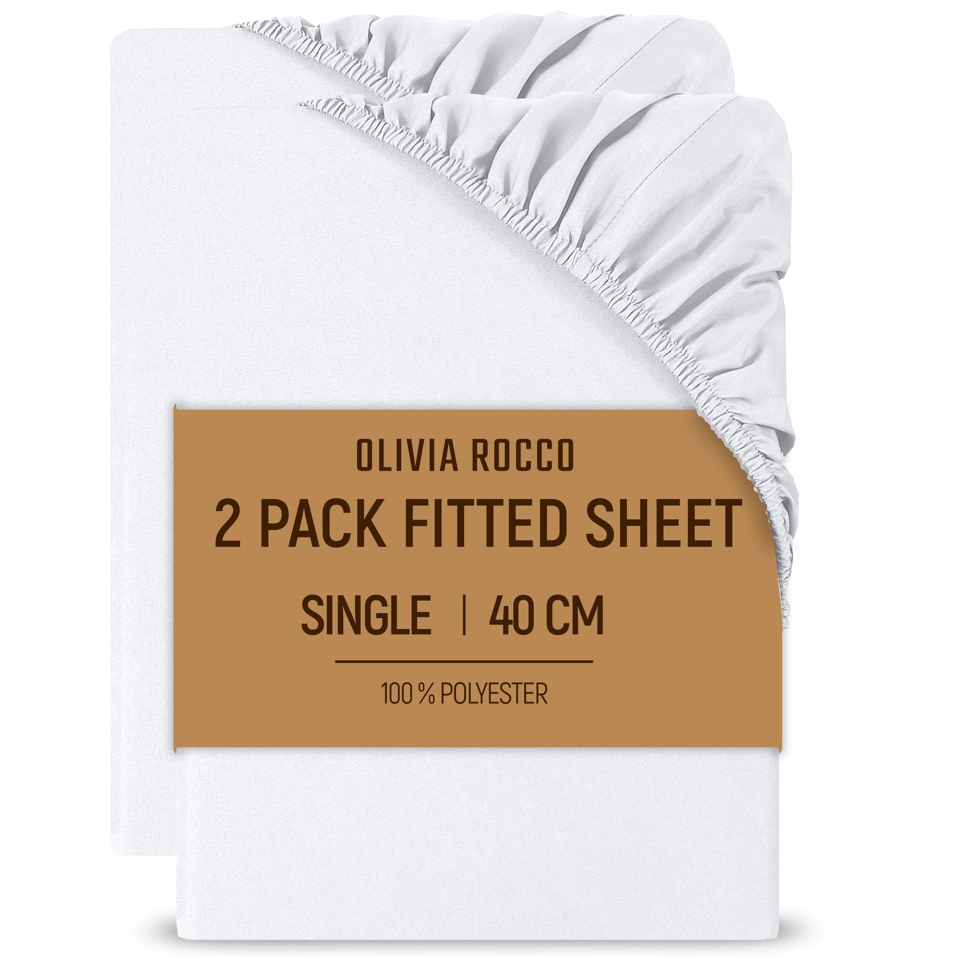 2 Pack Extra Deep Fitted Sheets 16 Inch 40cm Soft Brushed Microfibre Easy Care Bottom Sheet by OLIVIA ROCCO WHITE / SINGLE Fitted Sheet