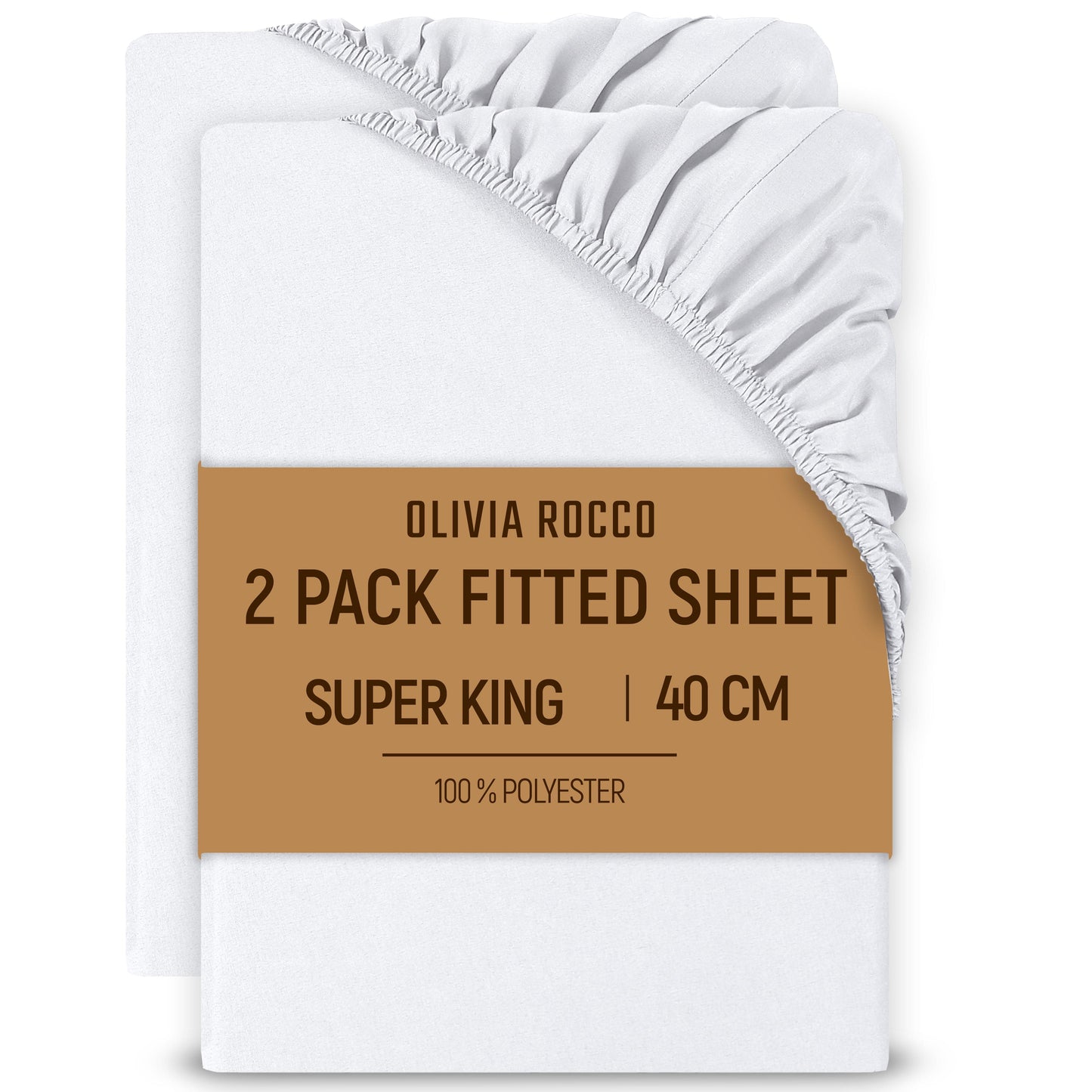 2 Pack Extra Deep Fitted Sheets 16 Inch 40cm Soft Brushed Microfibre Easy Care Bottom Sheet by OLIVIA ROCCO WHITE / SUPER KING Fitted Sheet