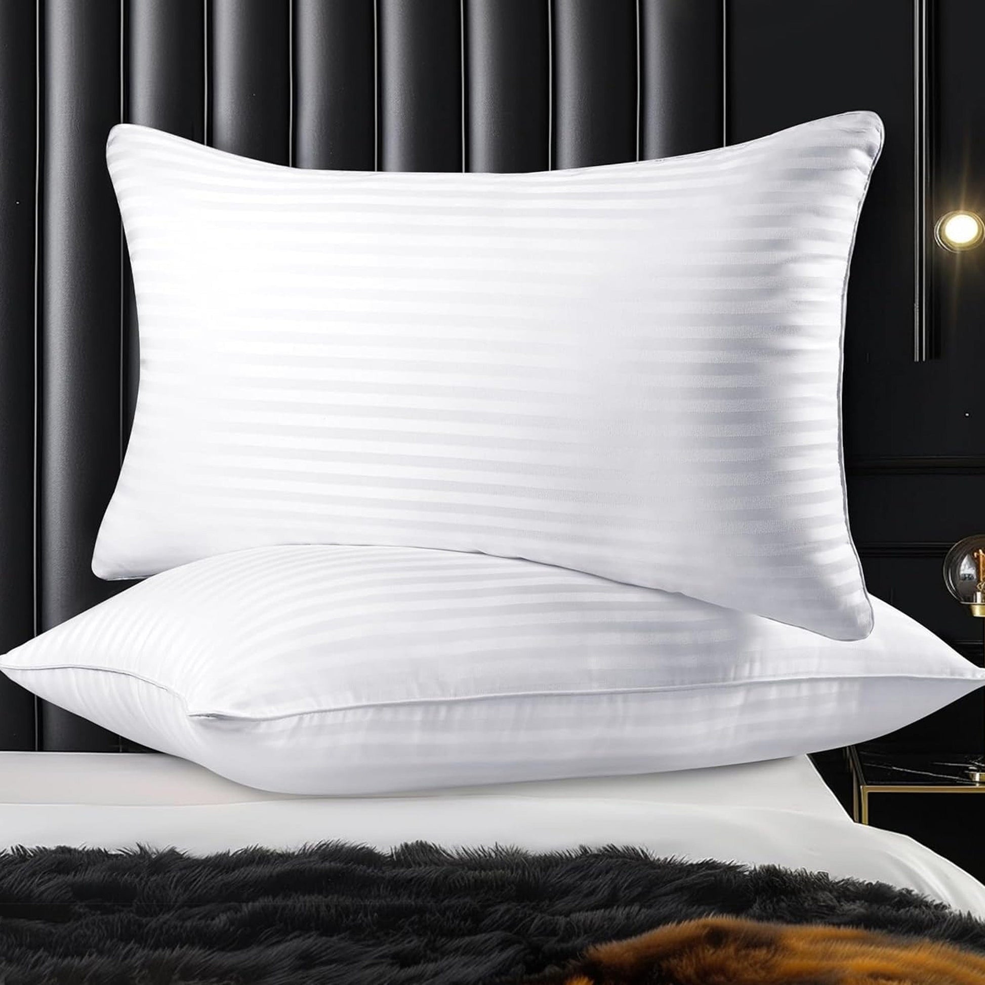 2 Pack Stripe Hotel Pillows Luxury Hollowfibre Soft Medium Support Hypoallergenic & Comfy Sleep by OLIVIA ROCCO WHITE / 75 x 50 CM OLIVIA ROCCO Pillows