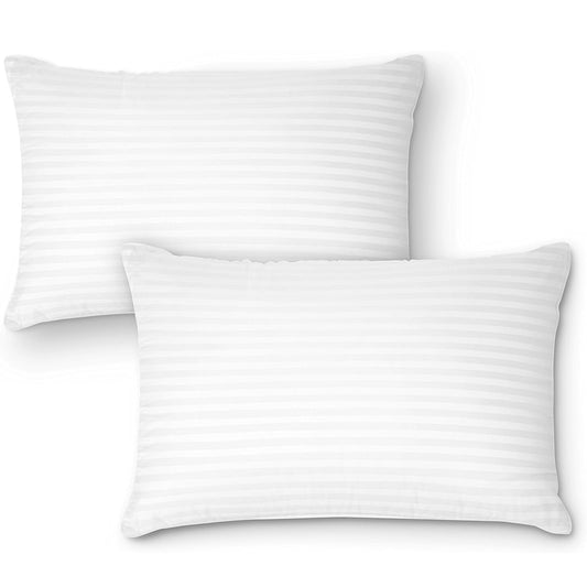 2 Pack Stripe Hotel Pillows Luxury Hollowfibre Soft Medium Support Hypoallergenic & Comfy Sleep by OLIVIA ROCCO WHITE / 75 x 50 CM OLIVIA ROCCO Pillows