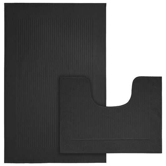 2 Piece Monaco Non Slip Bath Mat and Pedestal Set Water Absorbent Bathroom Rug Set 100 Percent Cotton Mats for Safety and Comfort by OLIVIA ROCCO CHARCOAL Bath Mat