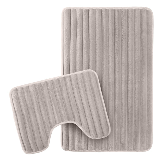 2 Piece Ribbed Bath Mat Set in Natural Extra Soft Non Slip Super Absorbent Bathroom & Toilet Mats Easy Care Rug by OLIVIA ROCCO NATURAL Bath Mat