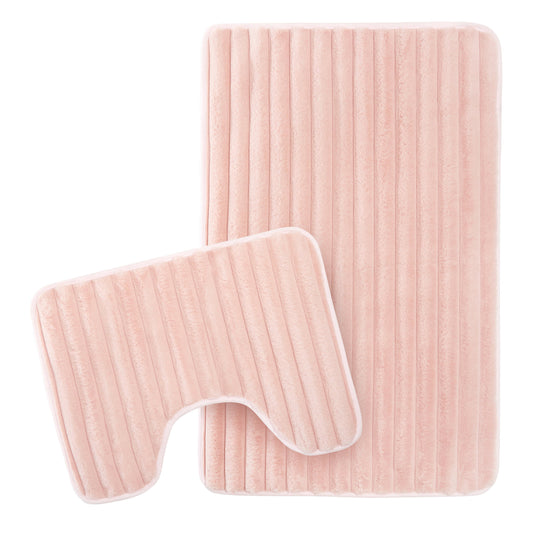 2 Piece Ribbed Bath Mat Set in Pink Extra Soft Non Slip Super Absorbent Bathroom & Toilet Mats Easy Care Rug by OLIVIA ROCCO PINK Bath Mat