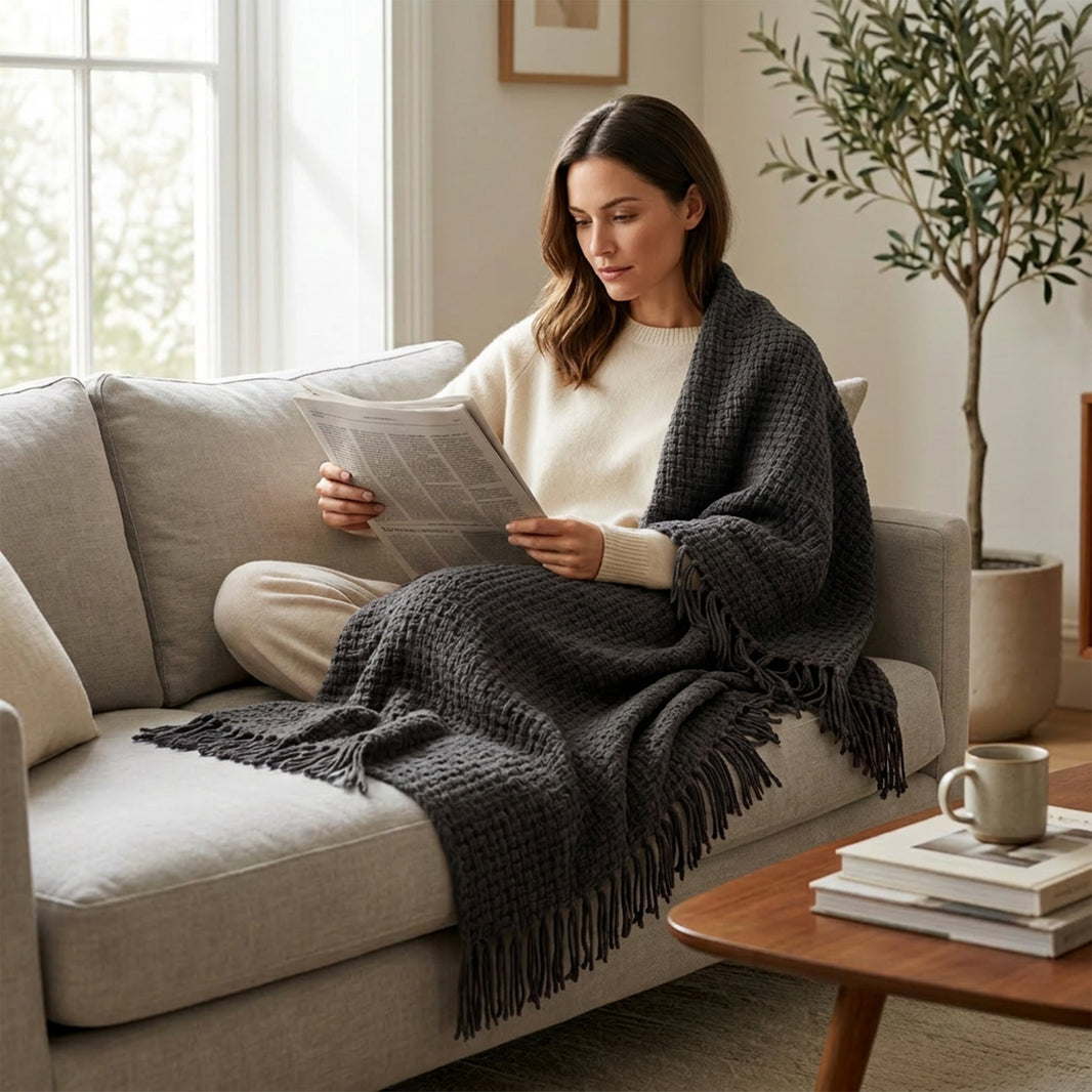 OLIVIA ROCCO Box Stitch Chenille Throw Soft Microfibre 130 x 170 cm