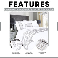 OLIVIA ROCCO Ravenna Greek Key Embroidered Duvet Cover Set Cotton Rich with Pillowcases