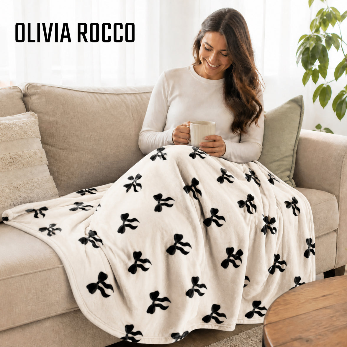 OLIVIA ROCCO Printed Fleece Throw Blanket Super Soft Warm Sofa Bed Throw Bows Highland Cow Candy Cane 130 x 180 cm