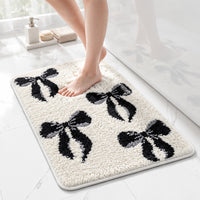 OLIVIA ROCCO Bath Mat Black & Cream 50 x 80 cm Bow Design Bathroom Rug