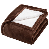Chocolate brown Heatwave self heating blanket folded to show the sherpa fleece reverse