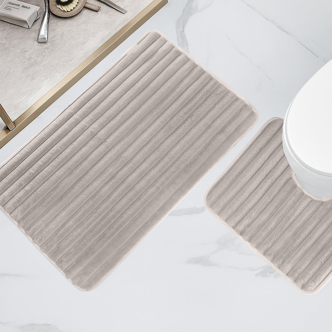 OLIVIA ROCCO 2 Piece Ribbed Bath Mat Set Natural Extra Soft Non Slip Super Absorbent Easy