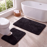 OLIVIA ROCCO Diamond Memory Foam Bathroom Bath Mat Set, 2-piece non-slip bath mats with diamond pattern for comfort and safety.