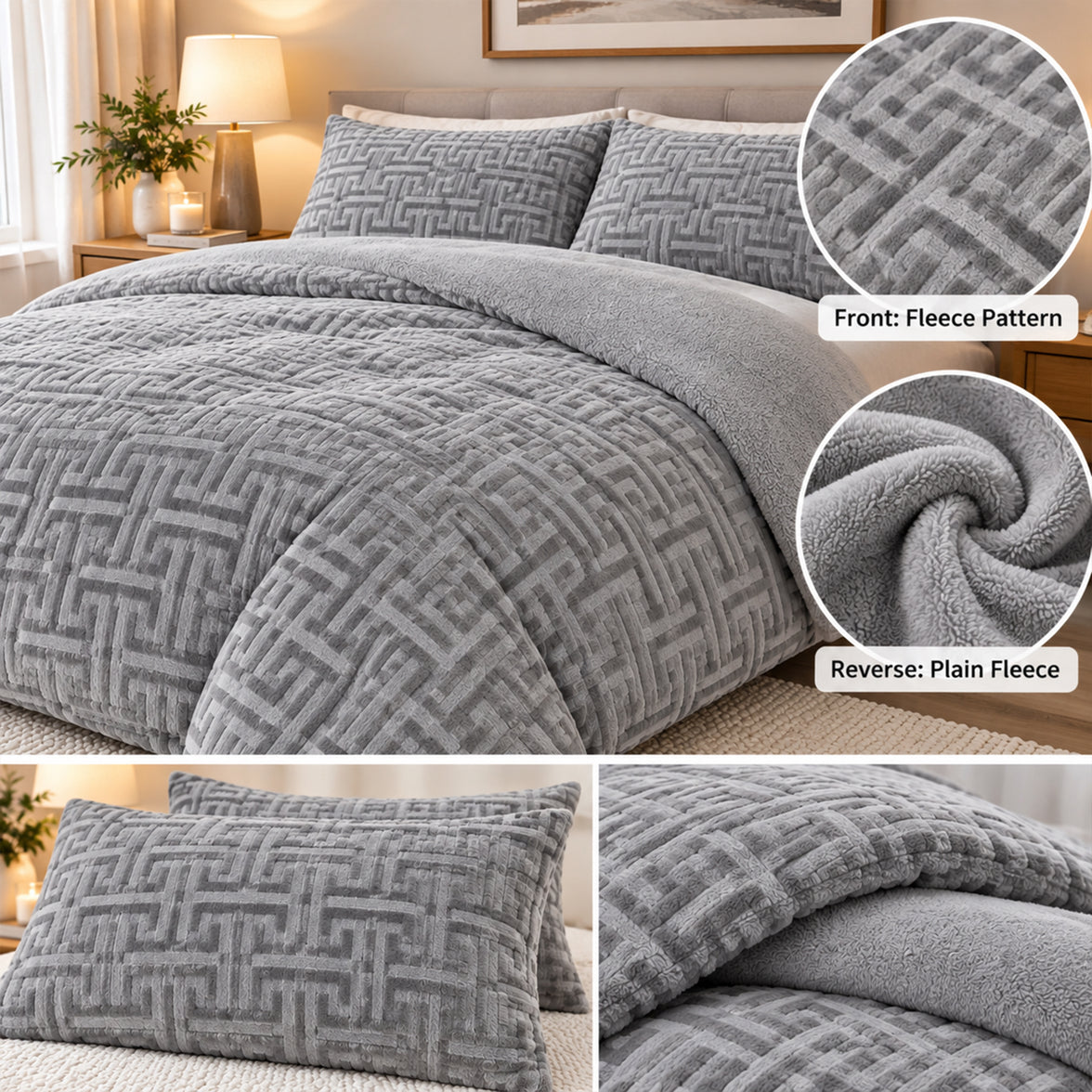 OLIVIA ROCCO Milano Teddy Fleece Duvet Cover Set Super Soft Warm Cosy with Pillowcases