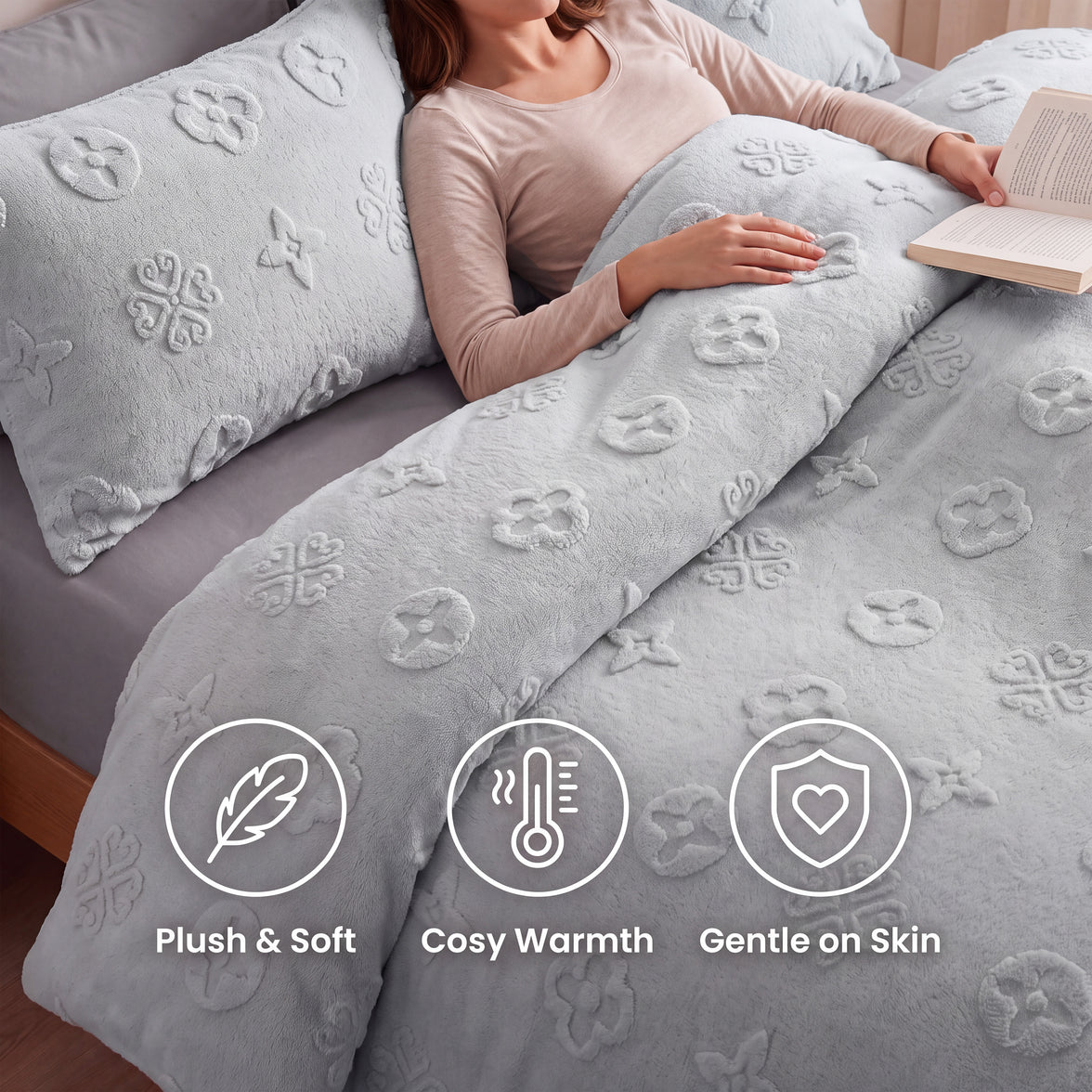 OLIVIA ROCCO Paris Teddy Duvet Cover Set Soft Fluffy Fleece Bedding Warm Cosy Embossed Design