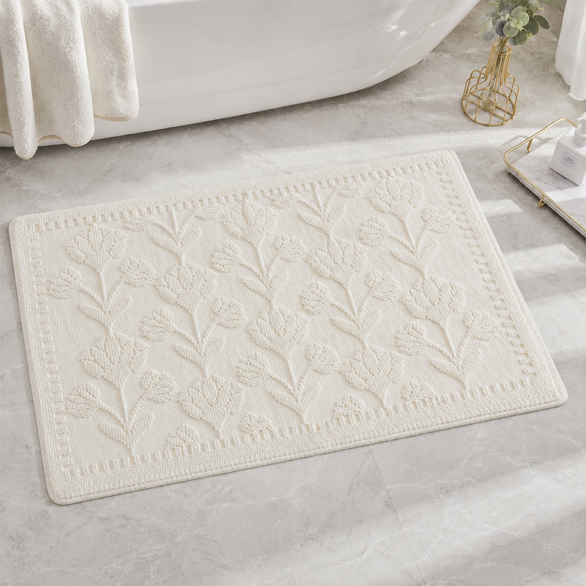 OLIVIA ROCCO Floral Cotton Bath Mat Non-Slip Super Absorbent 50 x 80 cm