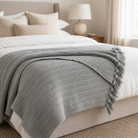 OLIVIA ROCCO Cable Knit Cotton Throw Tassel Fringe 120 x 150 cm