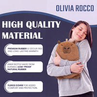 OLIVIA ROCCO Capybara hot water bottle with fluffy, soft cover, 1L capacity, perfect for cozy winter comfort.