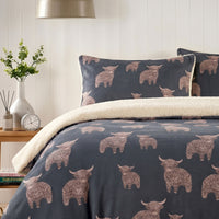 OLIVIA ROCCO Highland Cow Teddy Fleece Reversible Duvet Set with Pillowcases